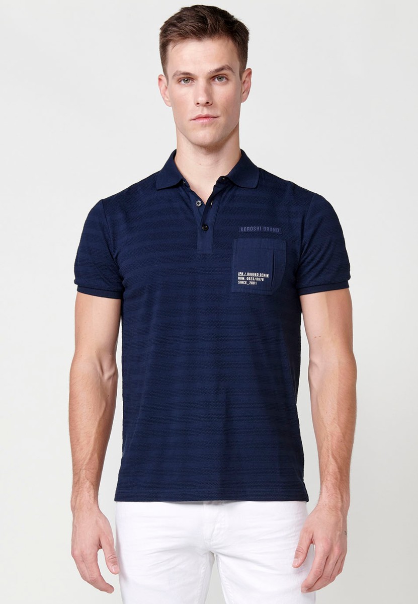 Polo à manches courtes pour homme, en bleu marine