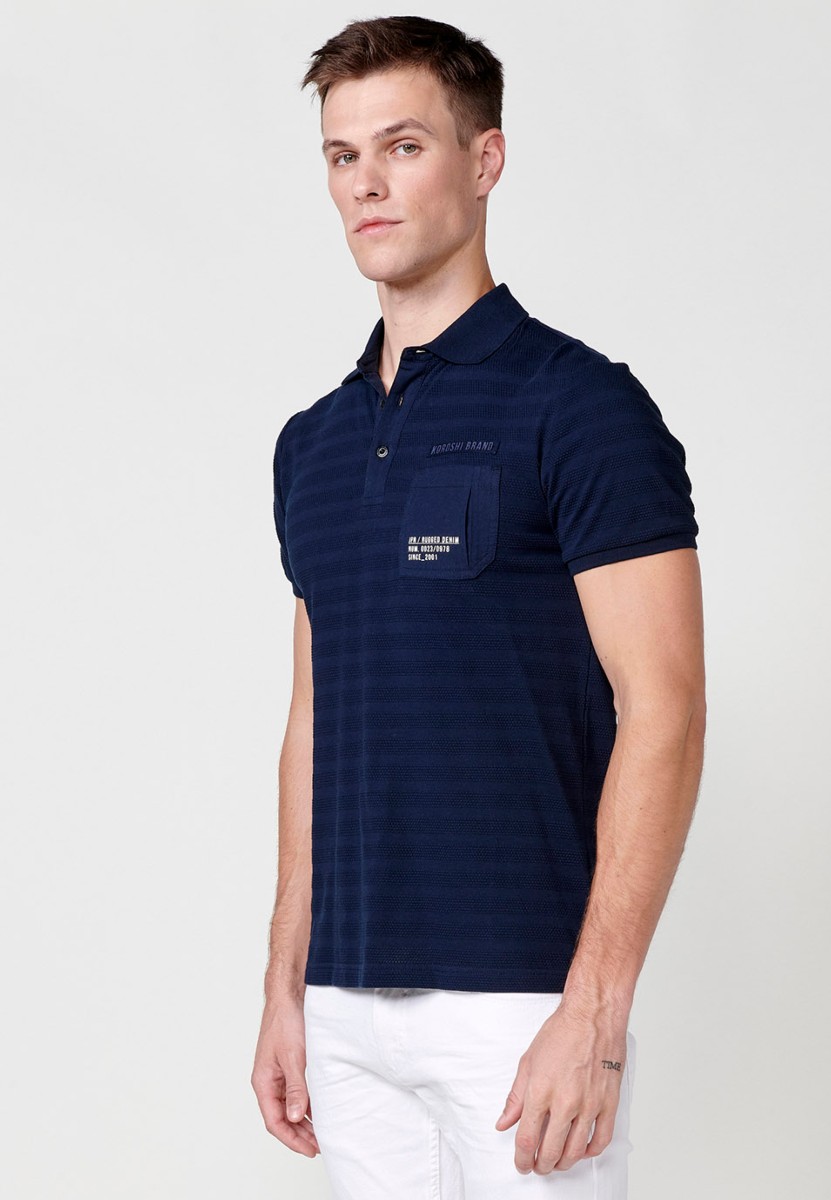 Polo à manches courtes pour homme, en bleu marine