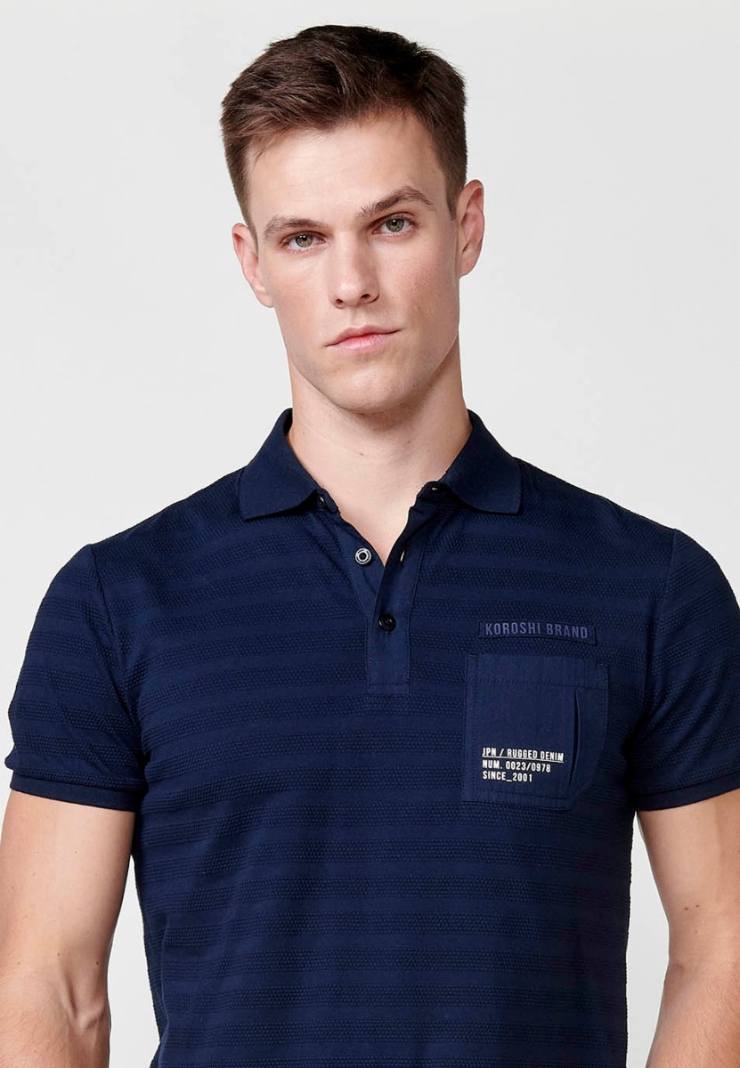 Polo à manches courtes pour homme, en bleu marine