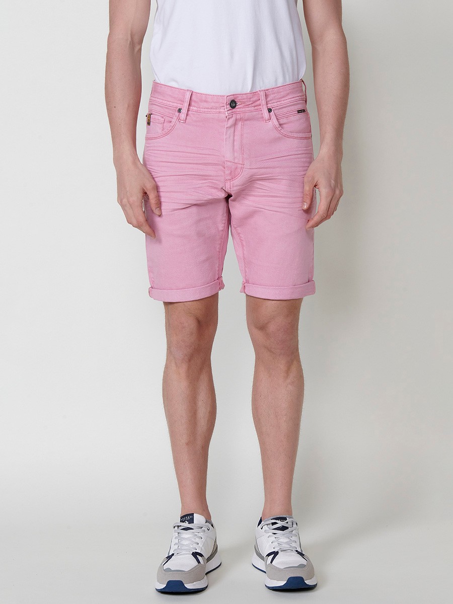 Men's Regular Fit Twill Cotton-Blend Shorts with Five Pockets in Pink 3