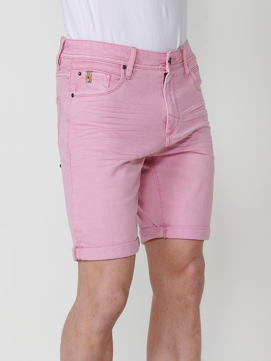 Men's Regular Fit Twill Cotton-Blend Shorts with Five Pockets in Pink 1