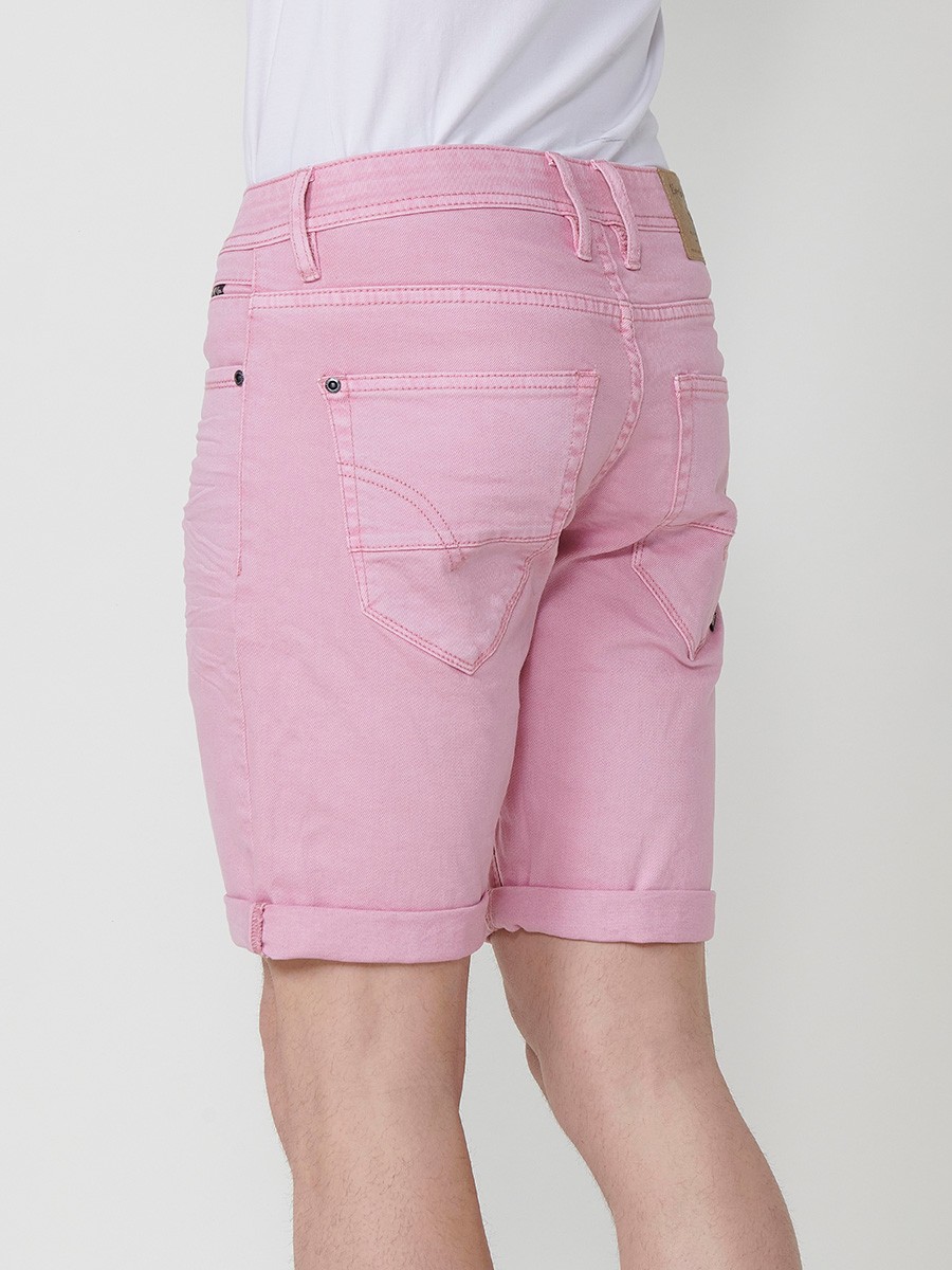 Men's Regular Fit Twill Cotton-Blend Shorts with Five Pockets in Pink 7