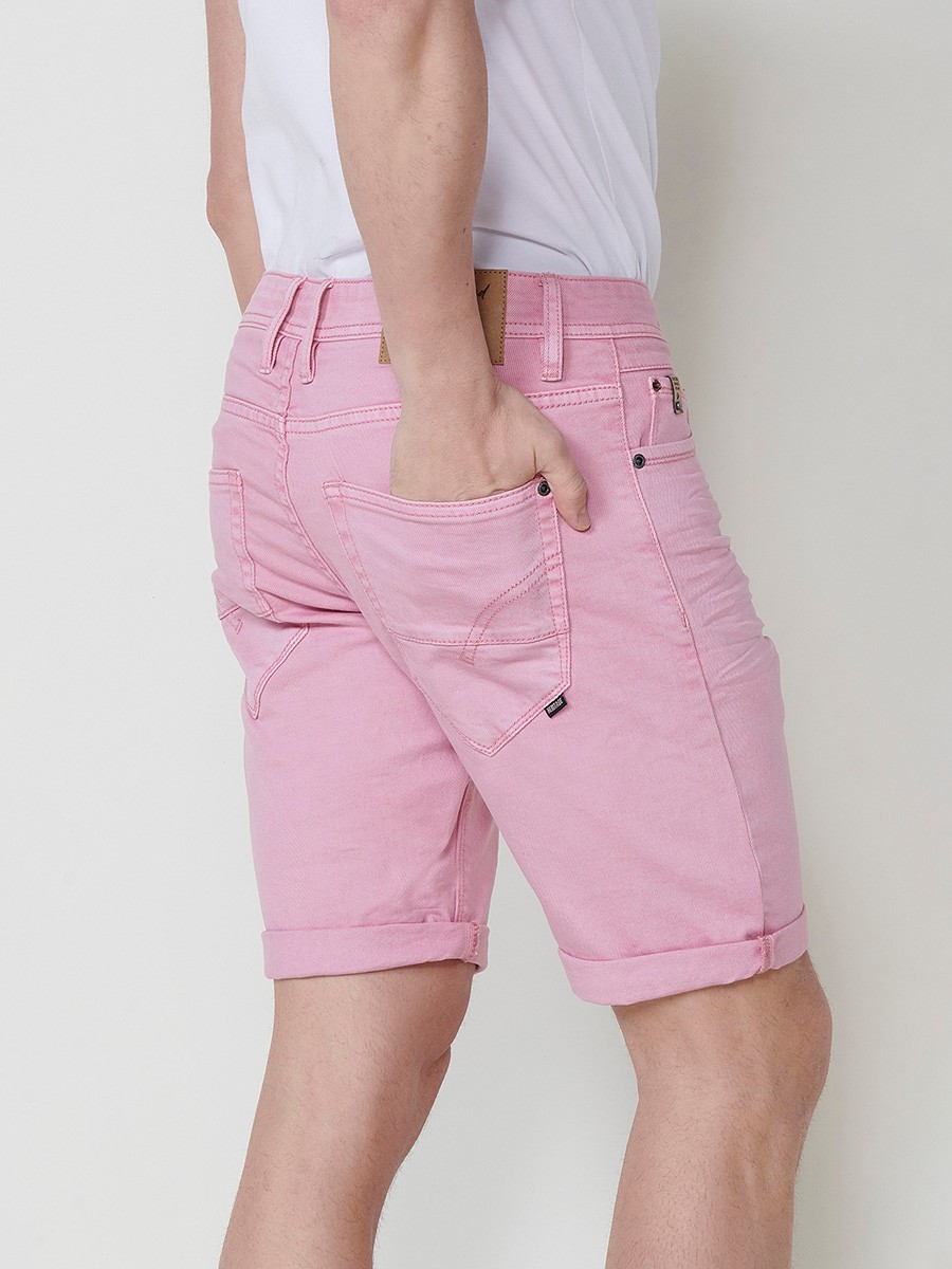 Men's Regular Fit Twill Cotton-Blend Shorts with Five Pockets in Pink 8