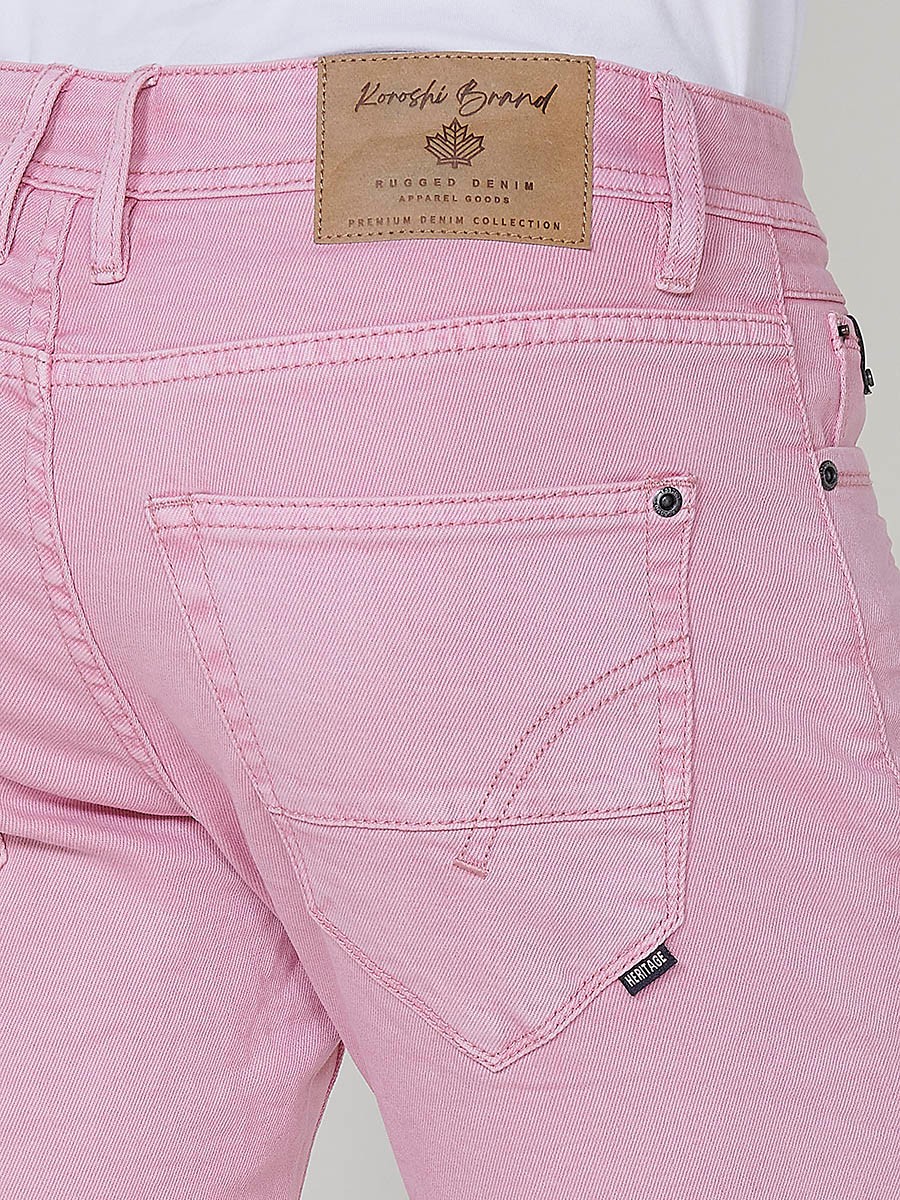 Men's Regular Fit Twill Cotton-Blend Shorts with Five Pockets in Pink 9