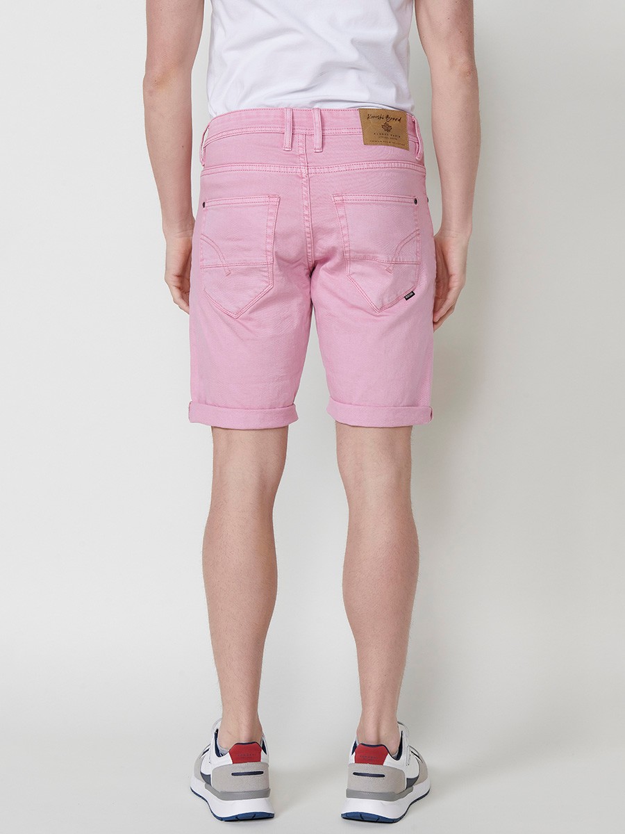 Men's Regular Fit Twill Cotton-Blend Shorts with Five Pockets in Pink 6