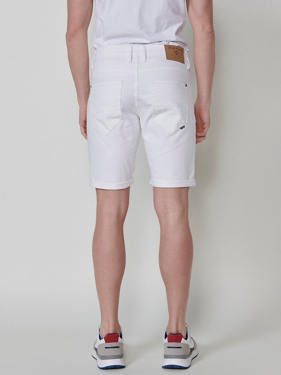 Men's Regular Fit Twill Cotton-Blend Shorts with Five Pockets in White 8