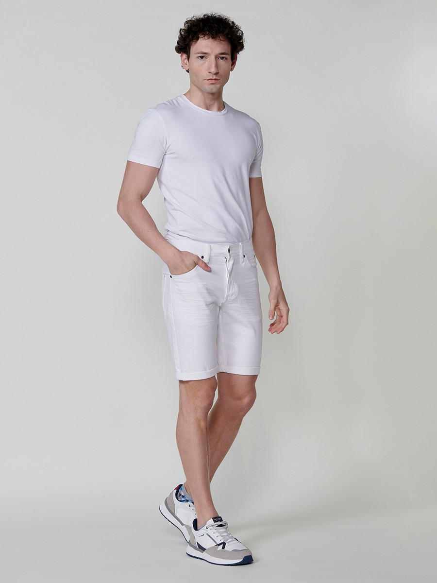 Men's Regular Fit Twill Cotton-Blend Shorts with Five Pockets in White