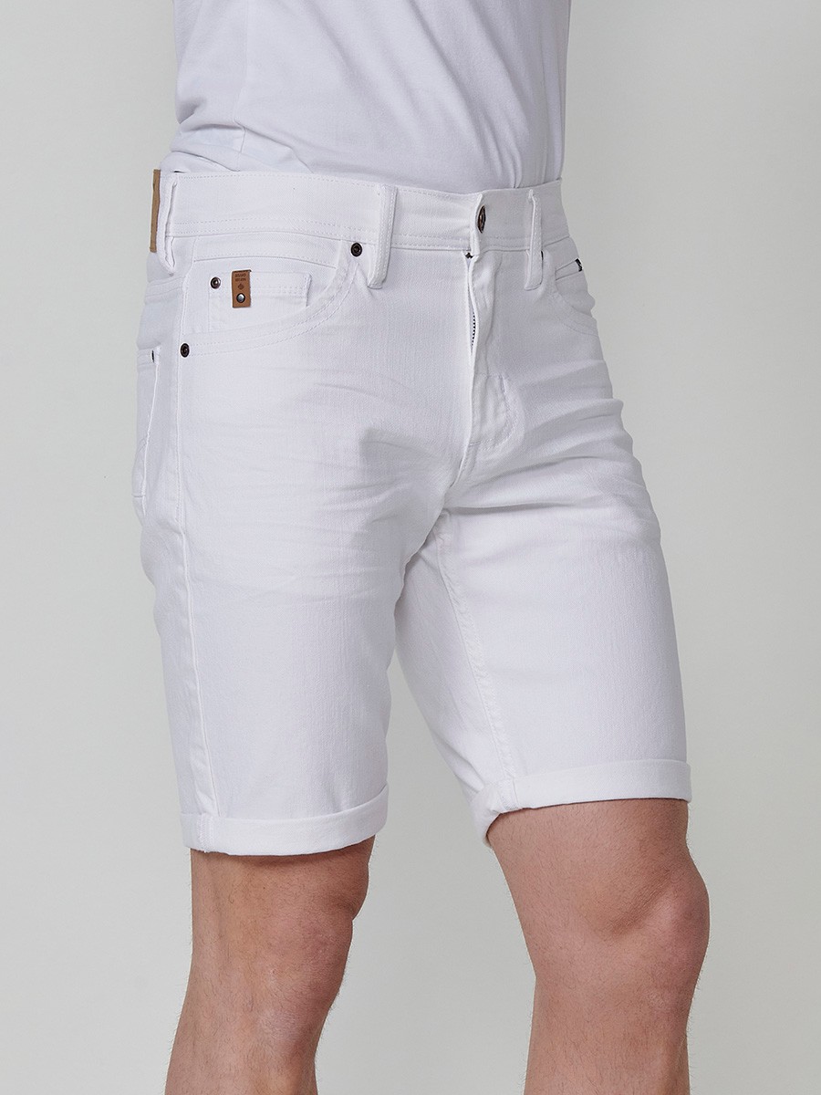 Men's Regular Fit Twill Cotton-Blend Shorts with Five Pockets in White 4