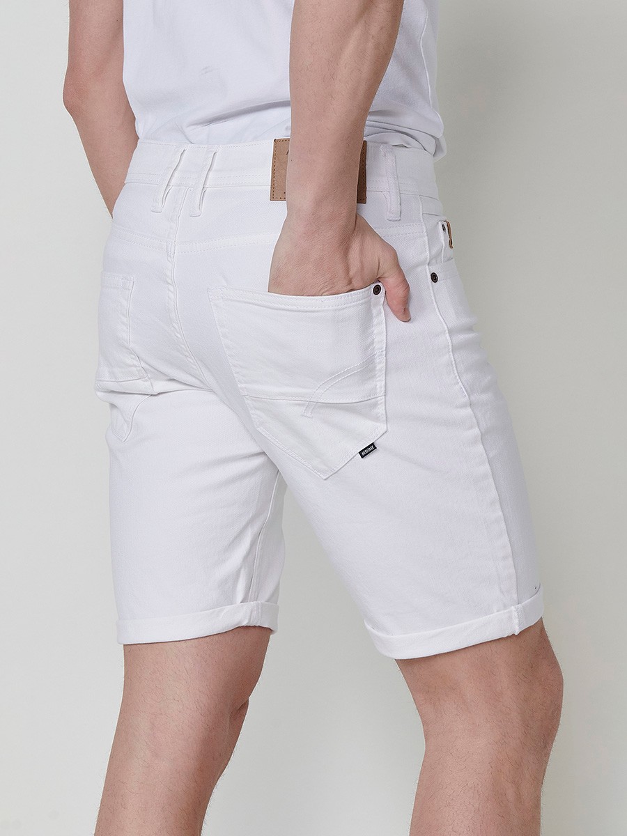 Men's Regular Fit Twill Cotton-Blend Shorts with Five Pockets in White 3