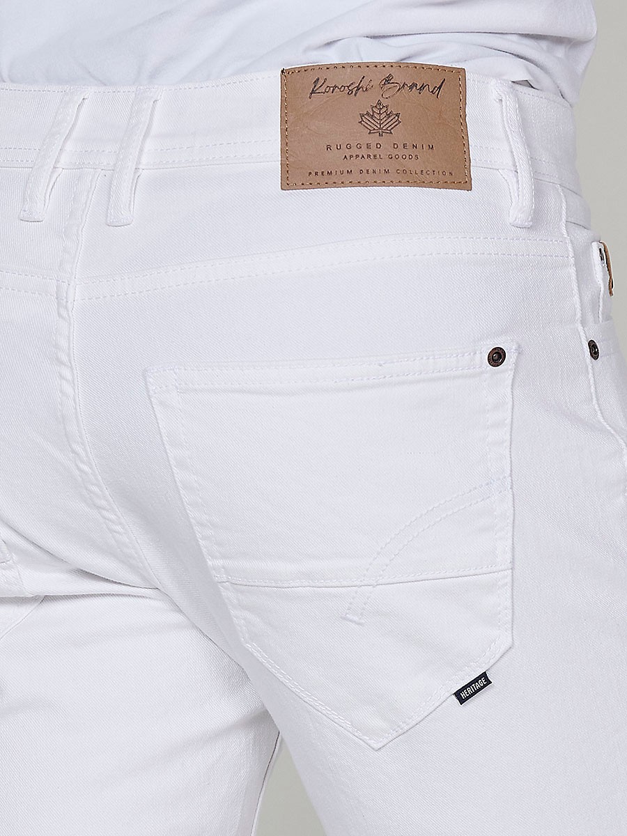 Men's Regular Fit Twill Cotton-Blend Shorts with Five Pockets in White 7