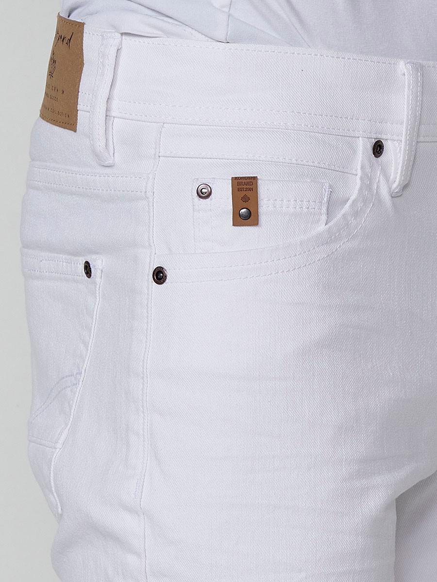 Men's Regular Fit Twill Cotton-Blend Shorts with Five Pockets in White 6