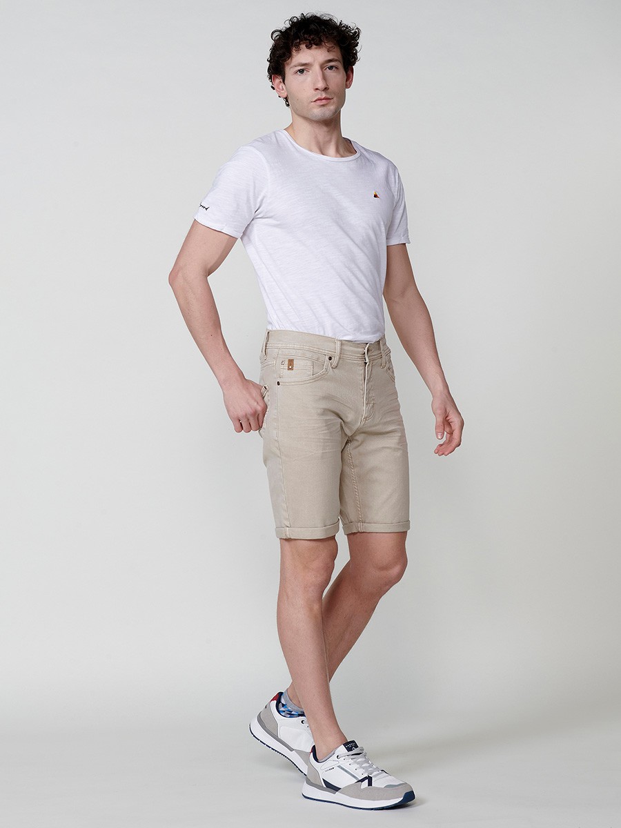 Men's Regular Fit Twill Cotton-Blend Shorts with Five Pockets in Stone