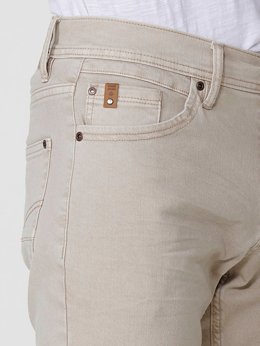 Men's Regular Fit Twill Cotton-Blend Shorts with Five Pockets in Stone 4