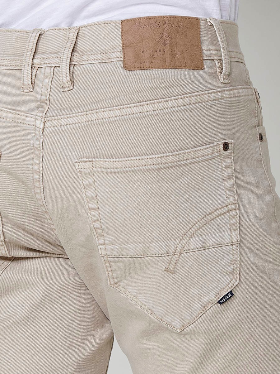 Men's Regular Fit Twill Cotton-Blend Shorts with Five Pockets in Stone 6