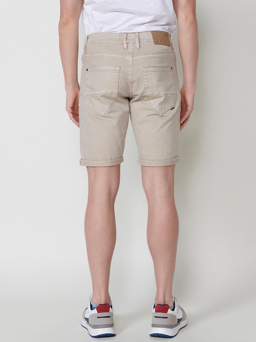 Men's Regular Fit Twill Cotton-Blend Shorts with Five Pockets in Stone 9