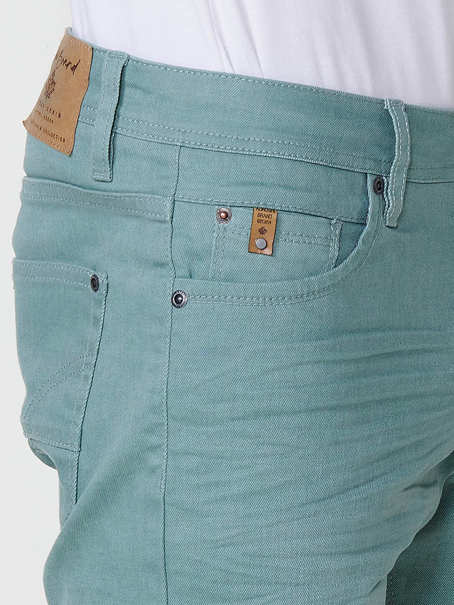 Men's Regular Fit Twill Stretch Shorts with Washed Effect and Blue Interior Cuff in Green 7