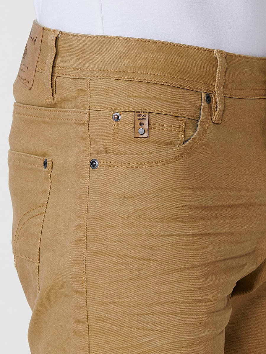 Men's Regular Fit Twill Cotton-Blend Shorts with Washed Effect and Blue Interior Cuff in Ocher 6