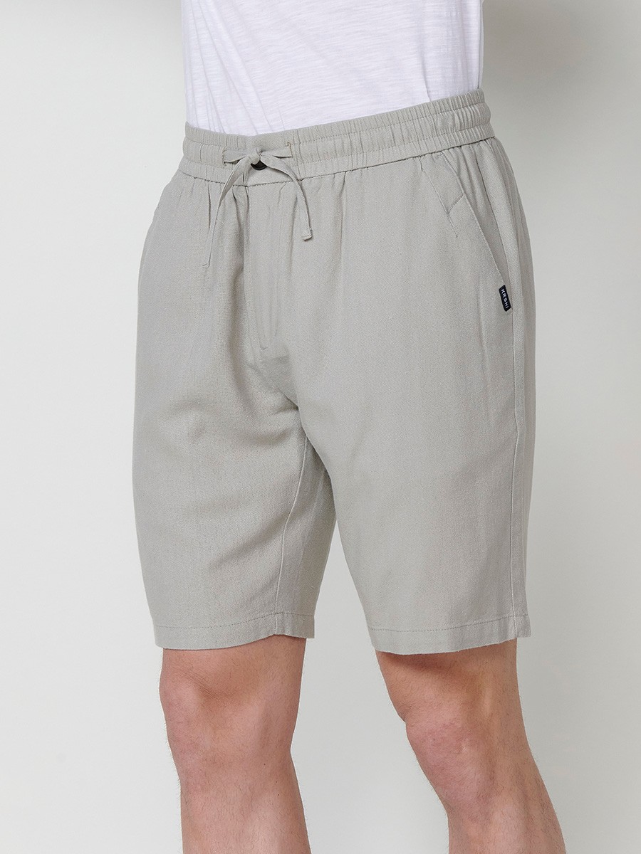 Men's Linen and Viscose Comfort Fit Shorts with Elastic Waistband and Drawstring in Stone Color 1