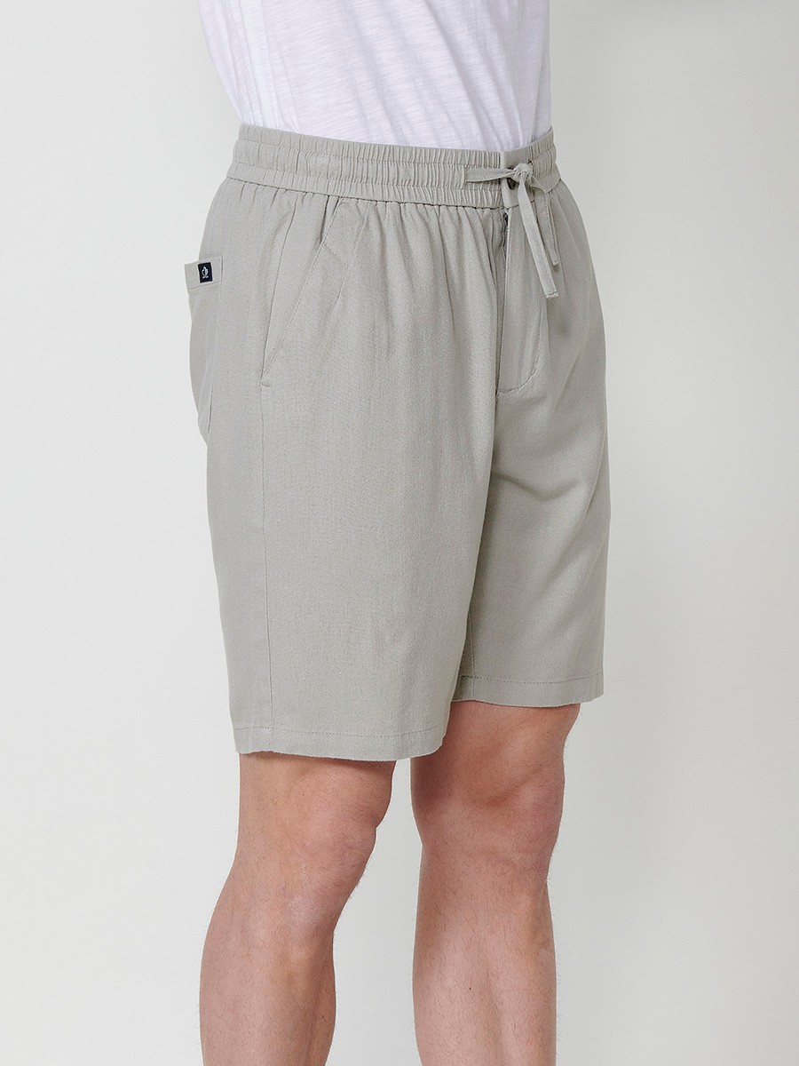 Men's Linen and Viscose Comfort Fit Shorts with Elastic Waistband and Drawstring in Stone Color 4