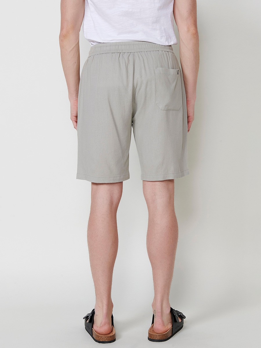 Men's Linen and Viscose Comfort Fit Shorts with Elastic Waistband and Drawstring in Stone Color 3