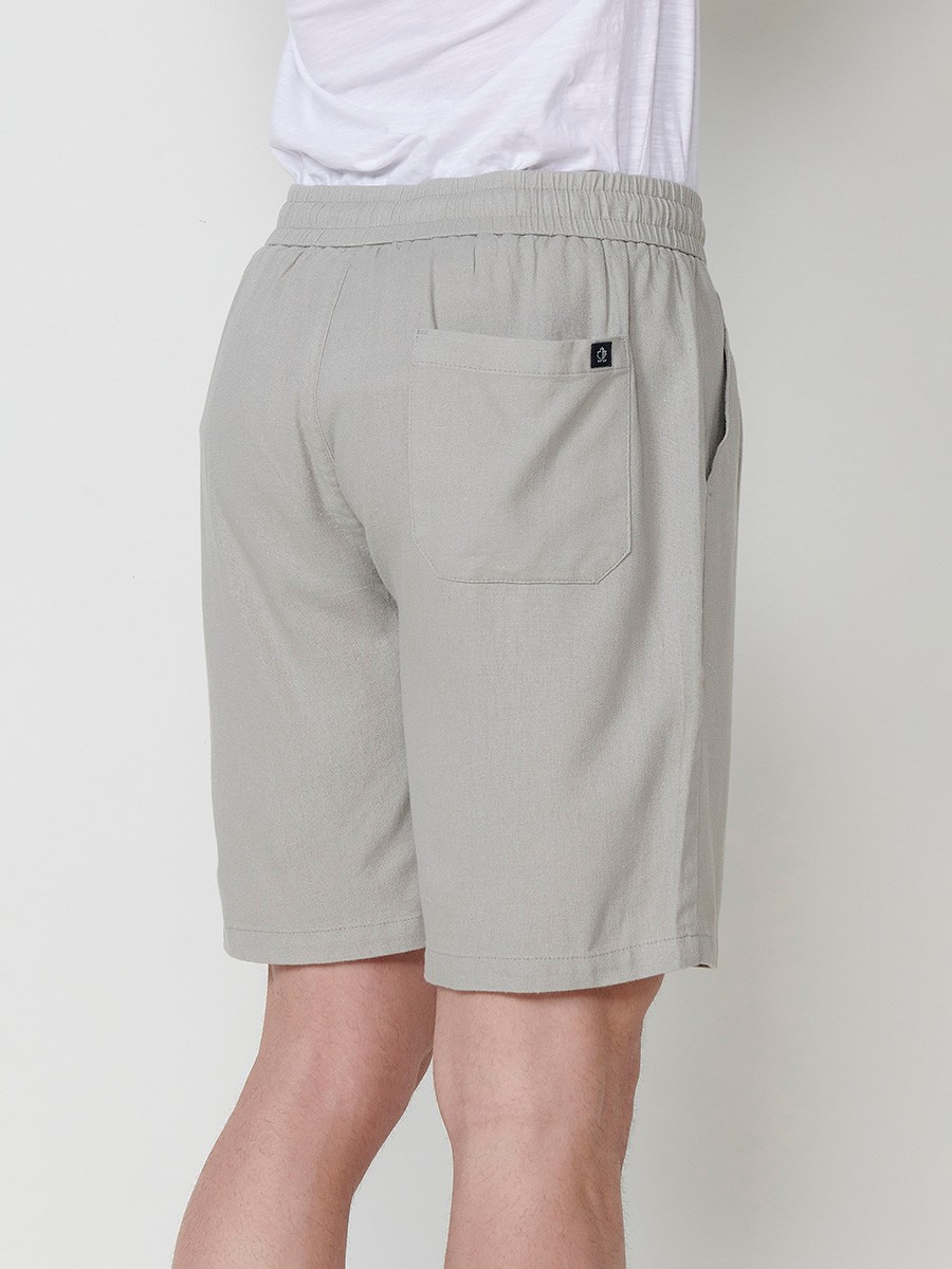 Men's Linen and Viscose Comfort Fit Shorts with Elastic Waistband and Drawstring in Stone Color 6