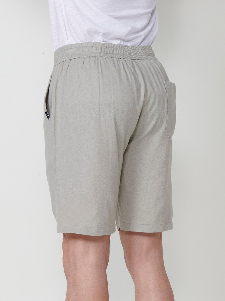 Men's Linen and Viscose Comfort Fit Shorts with Elastic Waistband and Drawstring in Stone Color 8