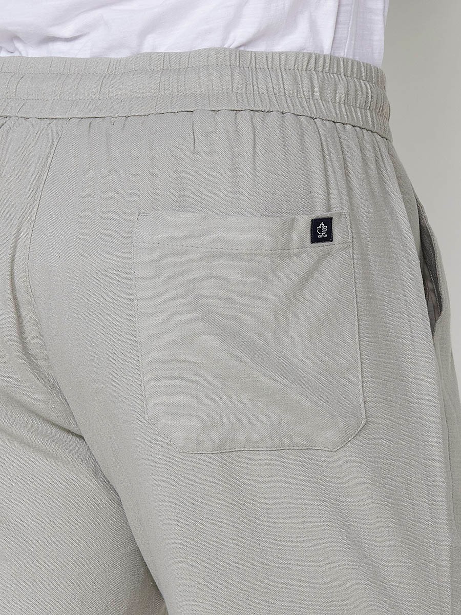 Men's Linen and Viscose Comfort Fit Shorts with Elastic Waistband and Drawstring in Stone Color 9