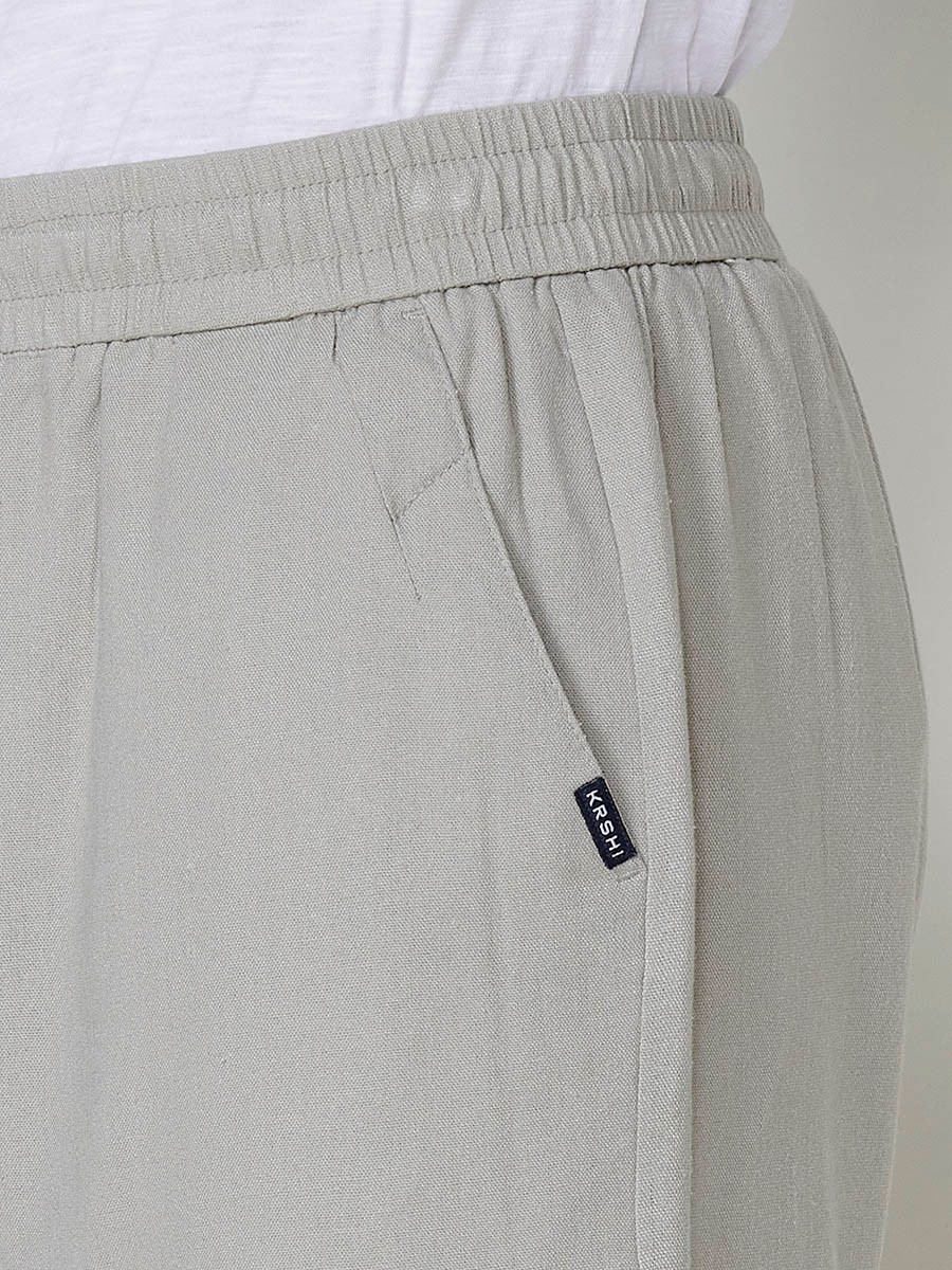 Men's Linen and Viscose Comfort Fit Shorts with Elastic Waistband and Drawstring in Stone Color 7