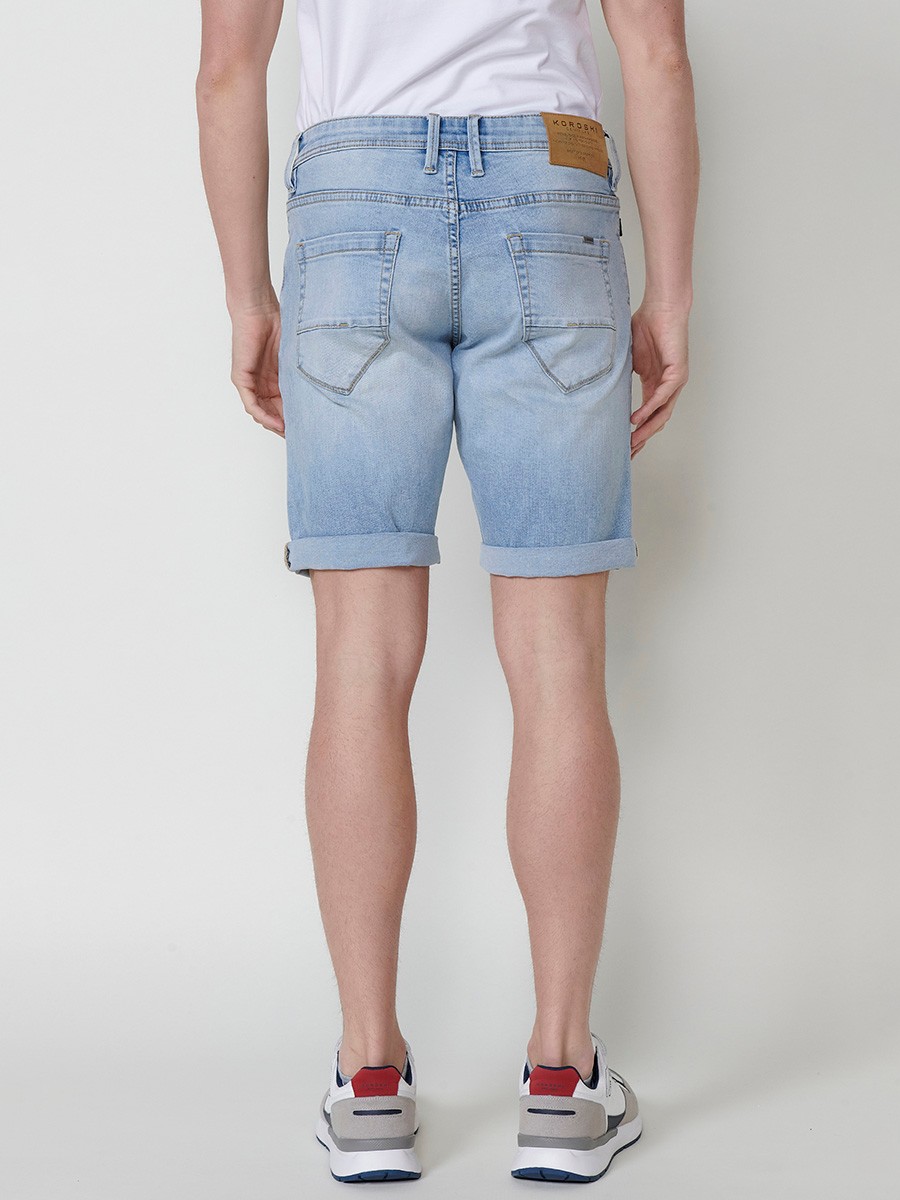 Men's Regular Fit Denim Shorts with Five Pockets and Distressed Washed Effect in Light Blue 2