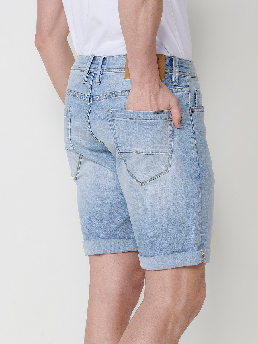 Men's Regular Fit Denim Shorts with Five Pockets and Distressed Washed Effect in Light Blue 8