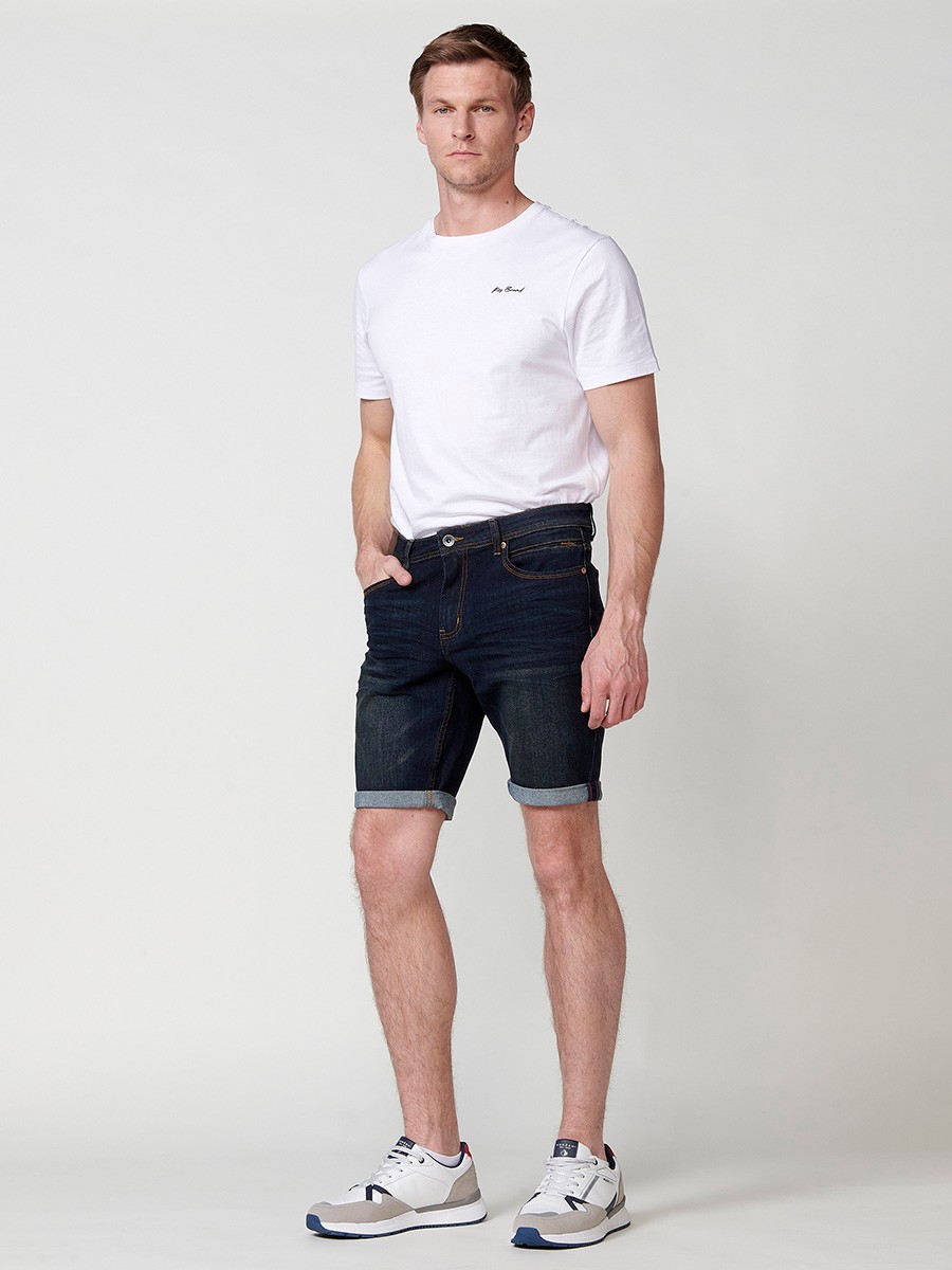 Regular fit stretch denim shorts for men in dark blue