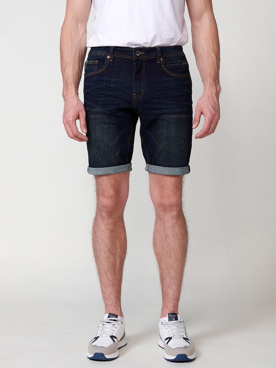 Regular fit stretch denim shorts for men in dark blue