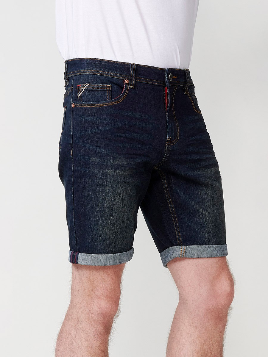 Regular fit stretch denim shorts for men in dark blue