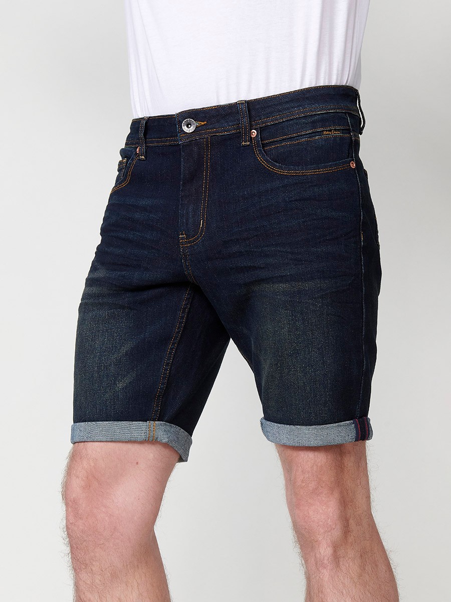 Regular fit stretch denim shorts for men in dark blue