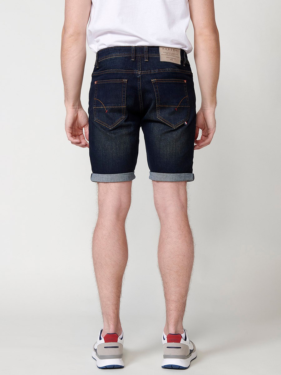 Regular fit stretch denim shorts for men in dark blue