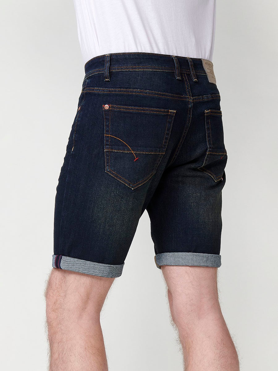 Regular fit stretch denim shorts for men in dark blue