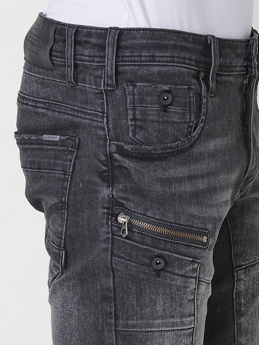 Men's Denim Workwear Regular Fit Shorts with Side Pockets and Distressed Washed Effect in Black Denim 8