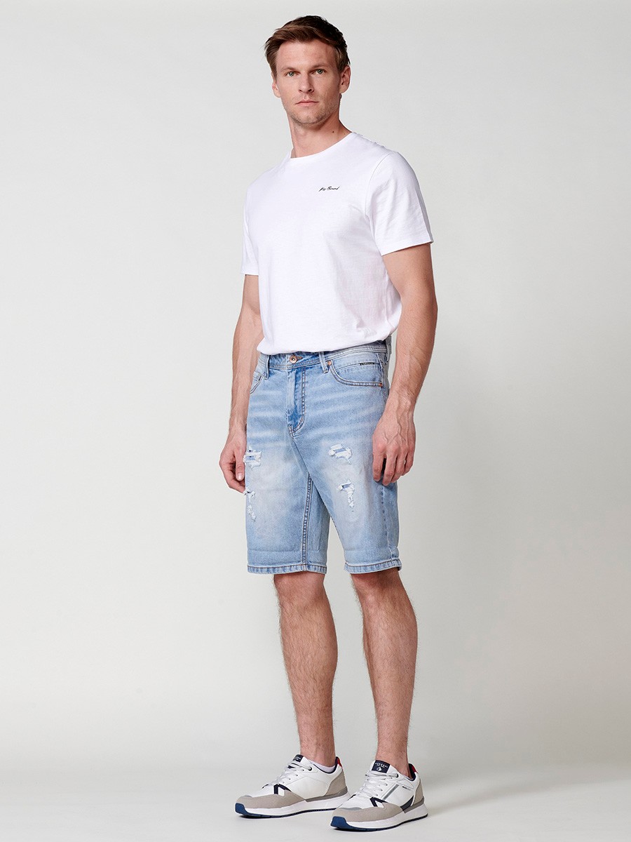 Bermuda denim relaxed fit para hombre en azul claro