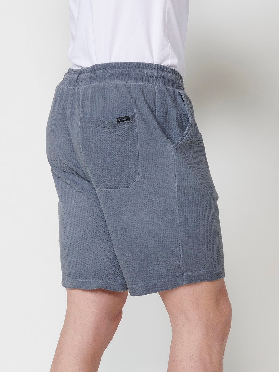 Men's Jogger Seersucker Relaxed Fit Shorts with Elastic Waistband and Drawstring in Grey 2