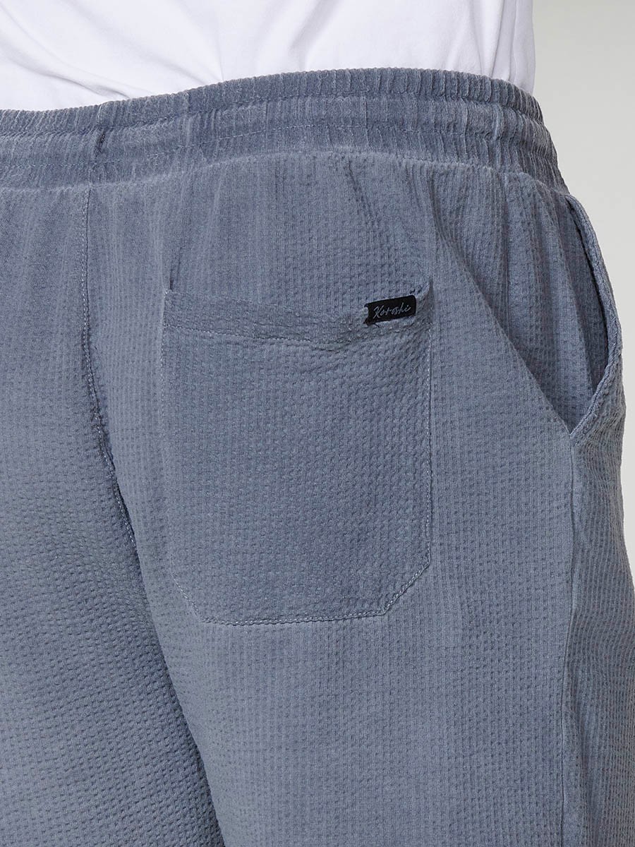 Men's Jogger Seersucker Relaxed Fit Shorts with Elastic Waistband and Drawstring in Grey 6