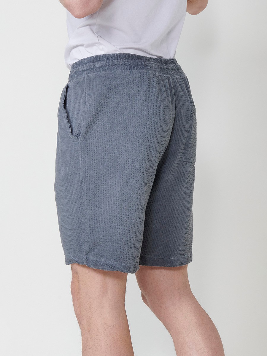 Men's Jogger Seersucker Relaxed Fit Shorts with Elastic Waistband and Drawstring in Grey 8