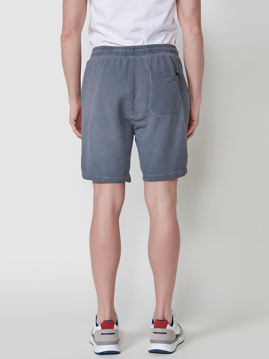 Men's Jogger Seersucker Relaxed Fit Shorts with Elastic Waistband and Drawstring in Grey 7