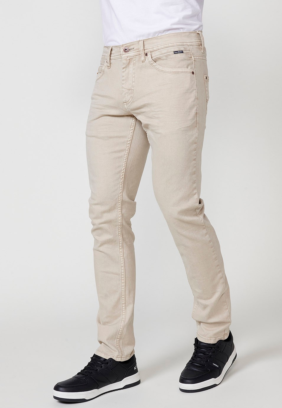 Pantalon long droit coupe classique avec cinq poches et une poche de couleur Stone pour Homme