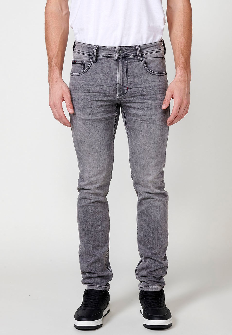 Pantalon long en denim coupe slim avec cinq poches, une poche, Grey Denim pour Homme