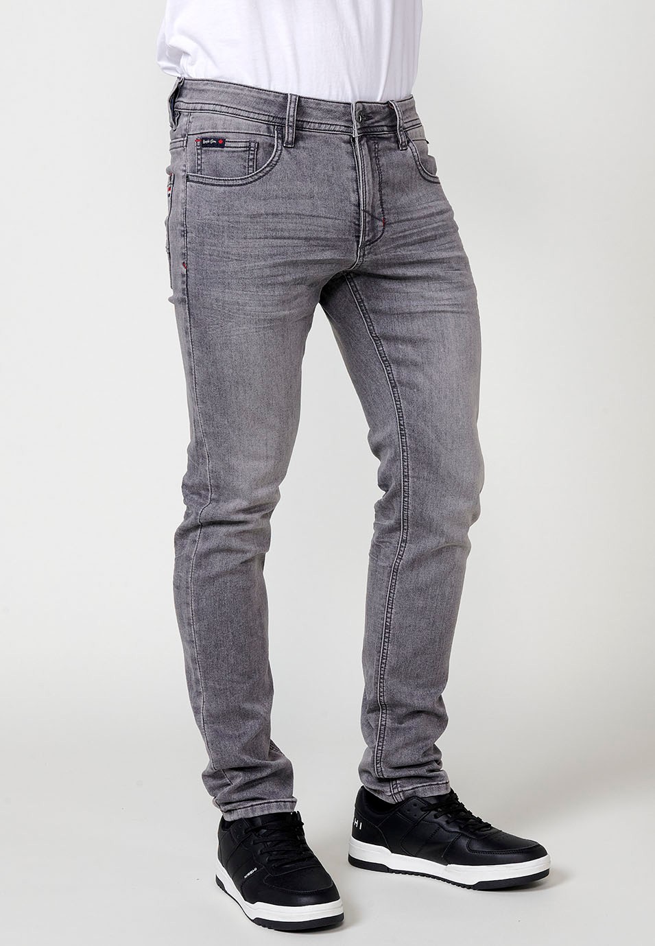 Pantalon long en denim coupe slim avec cinq poches, une poche, Grey Denim pour Homme