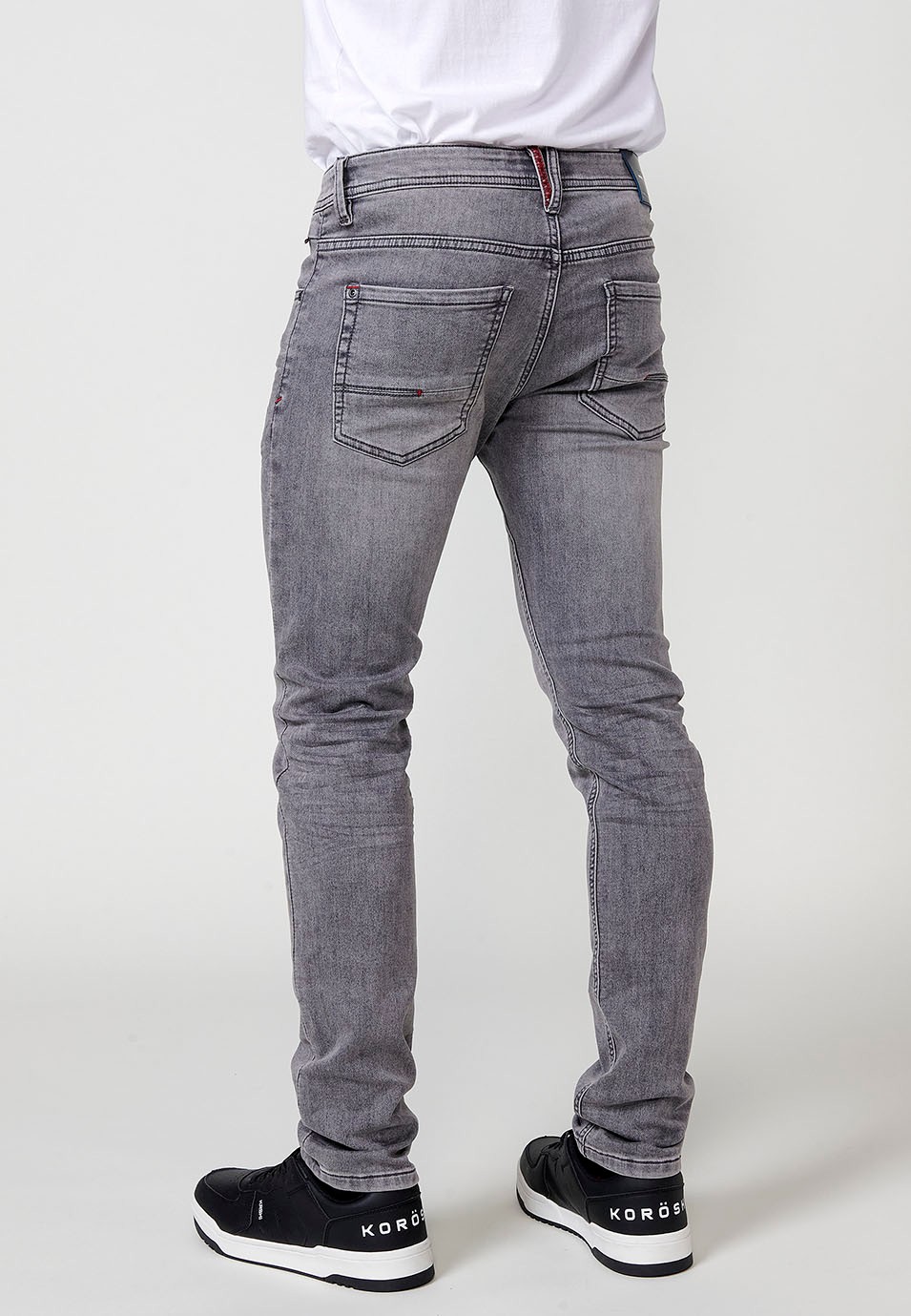 Pantalon long en denim coupe slim avec cinq poches, une poche, Grey Denim pour Homme