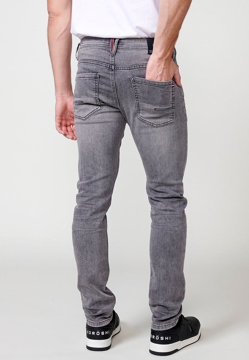 Pantalon long en denim coupe slim avec cinq poches, une poche, Grey Denim pour Homme