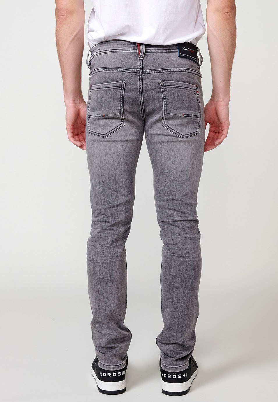 Pantalon long en denim coupe slim avec cinq poches, une poche, Grey Denim pour Homme