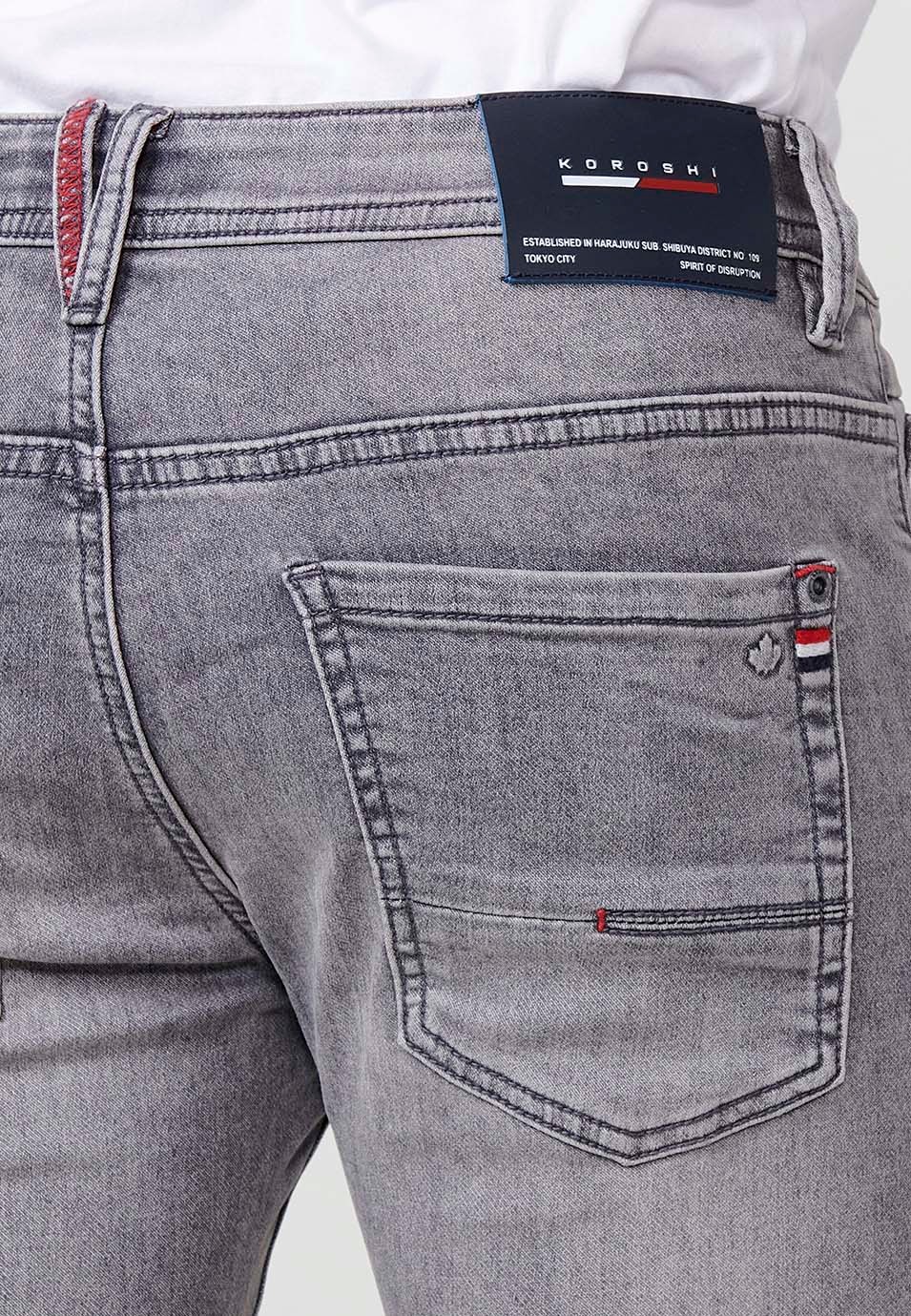 Pantalon long en denim coupe slim avec cinq poches, une poche, Grey Denim pour Homme