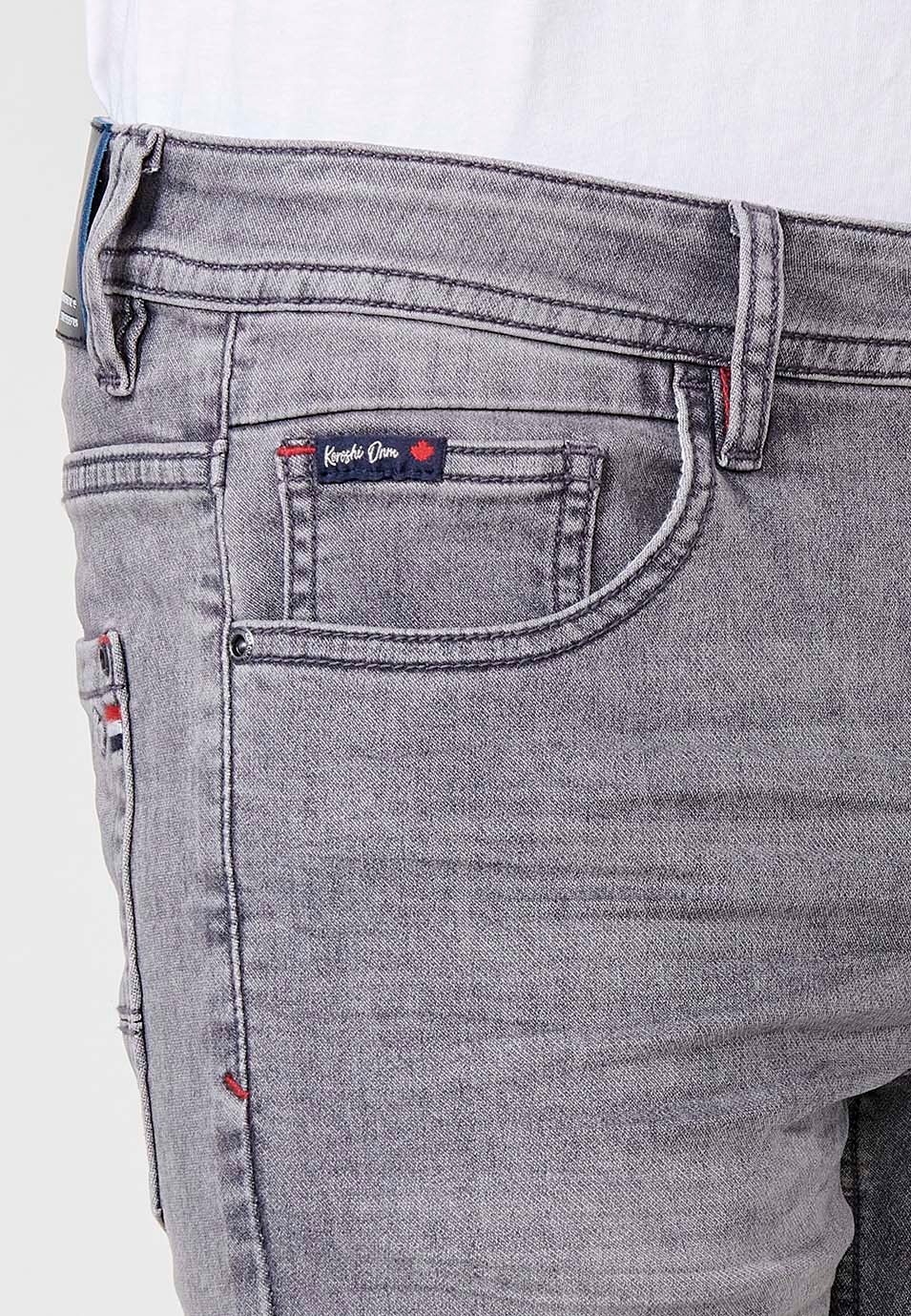 Pantalon long en denim coupe slim avec cinq poches, une poche, Grey Denim pour Homme